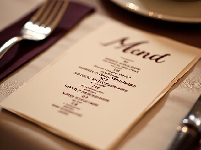 Menú de evento formal con caligrafía detallada